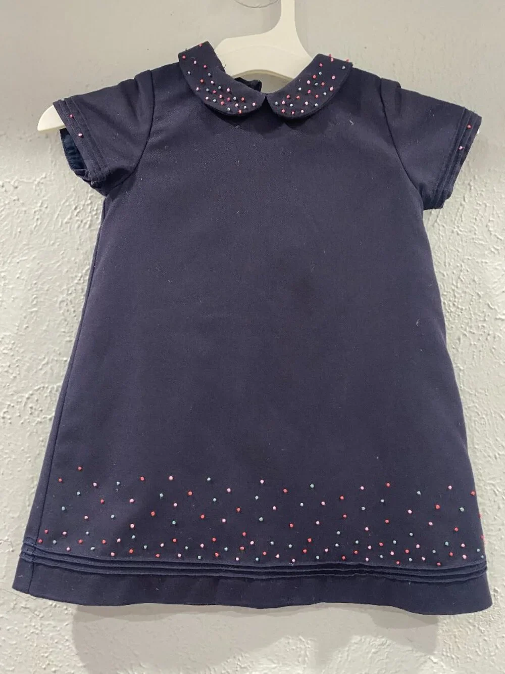 Luli & Me, baby girl's size 18M, navy short sleeve confetti A-line, lined dress.